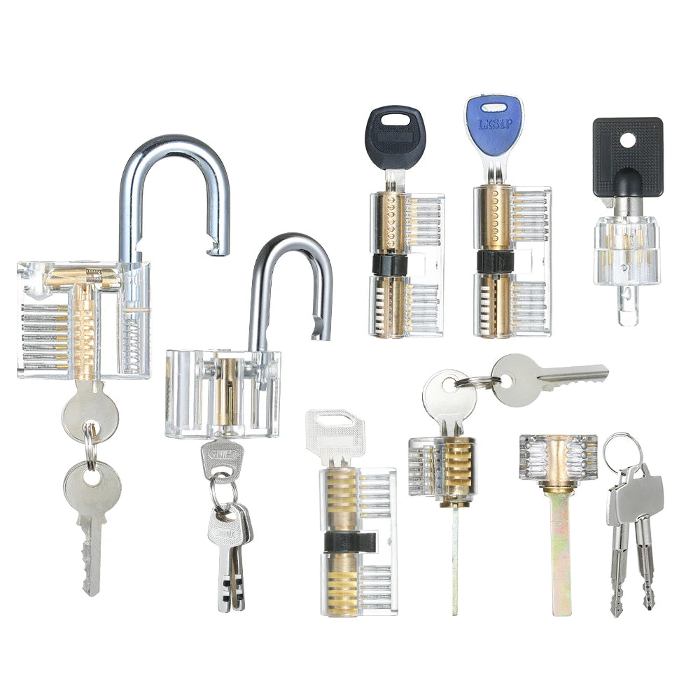 Practice Lock Set – 8 Transparent Locks (Padlocks, Cylinders, Tubular)