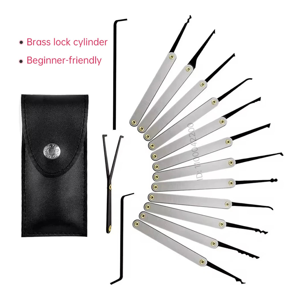 Beginner Lock Pick Kit – 15 Picks, Pouch, Optional Transparent Padlock