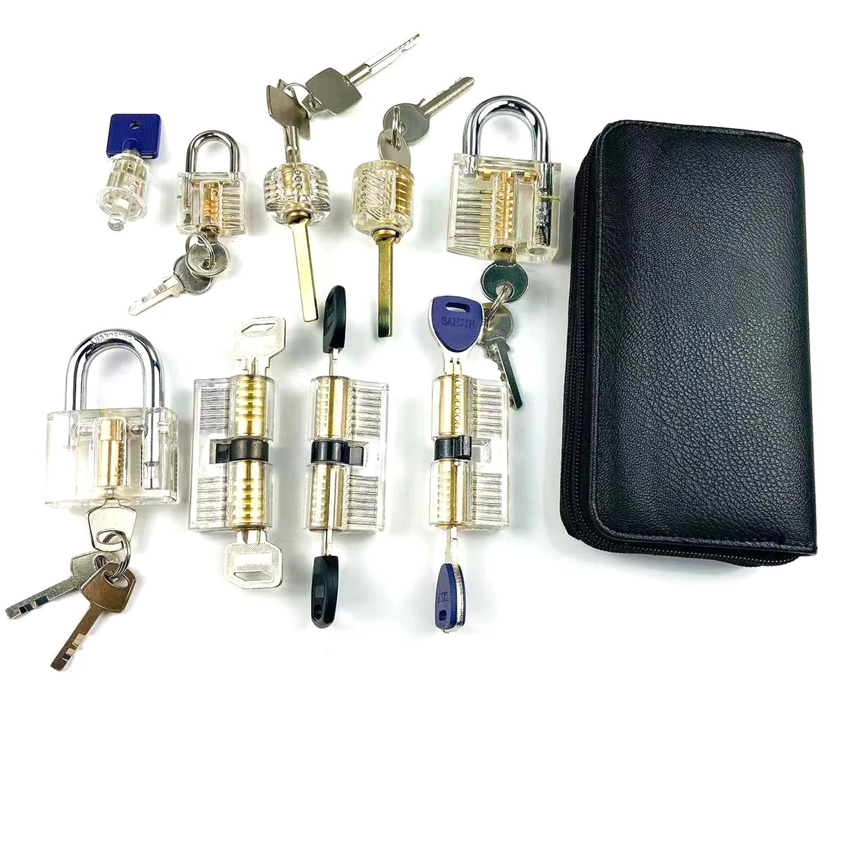 Workshop Practice Set – 9 Transparent Locks + 24 Titanium-Plated Picks