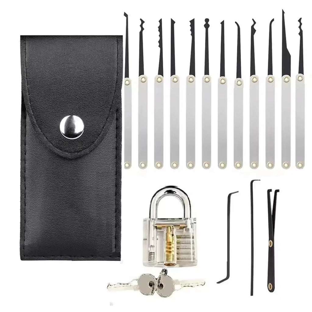 Starter Lock Pick Set – 15 Picks + Transparent Padlock + Pouch – image 8