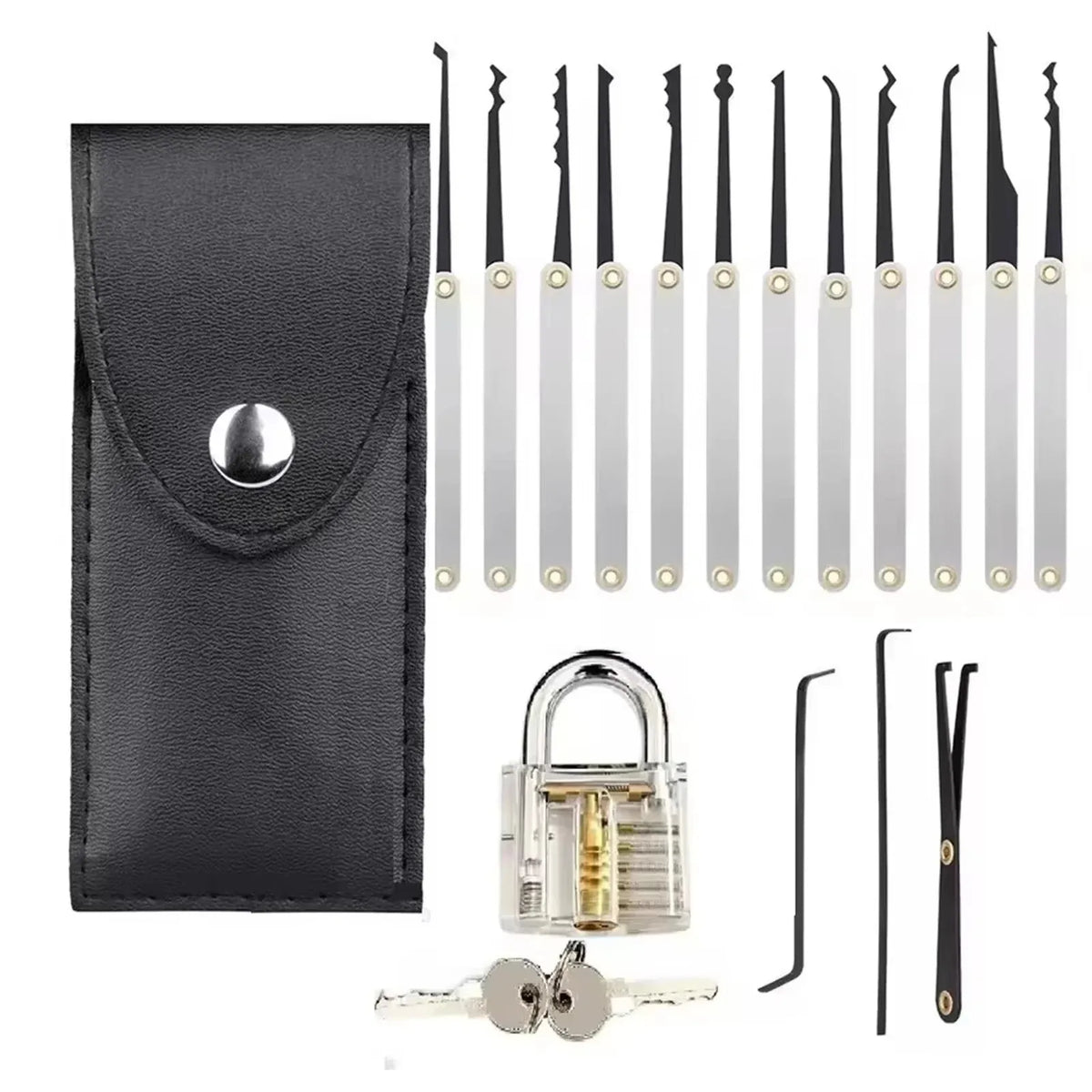 Starter Lock Pick Set – 15 Picks + Transparent Padlock + Pouch – image 8