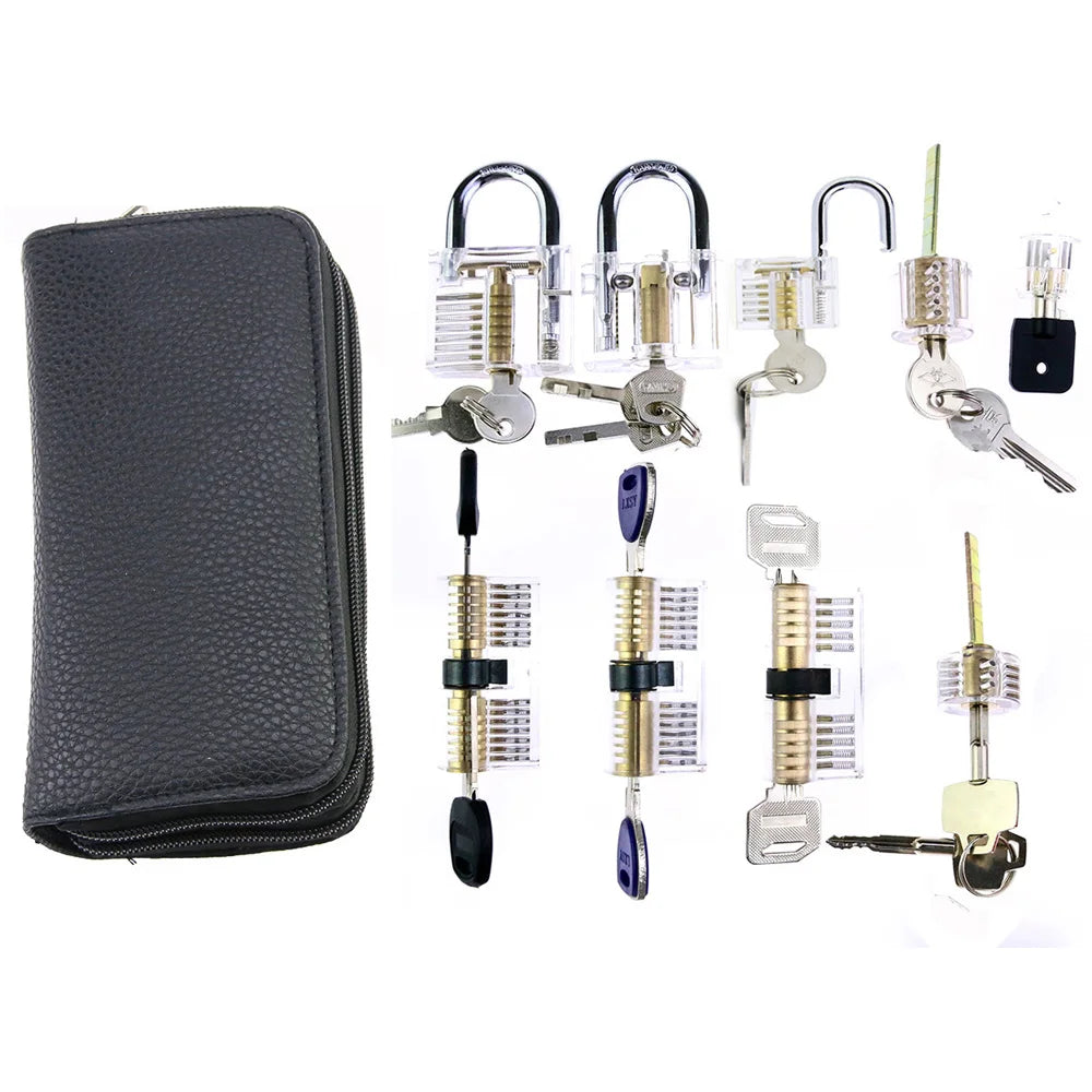 Workshop Practice Set – 9 Transparent Locks + 24 Titanium-Plated Picks – image 2