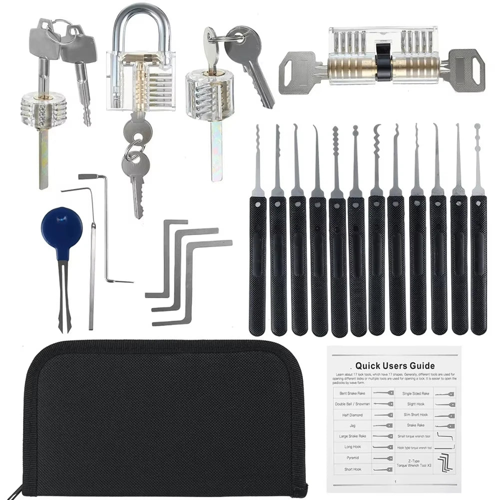 Lock Pick Set – 30 Picks, 2 Transparent Padlocks, Zip Case – image 2