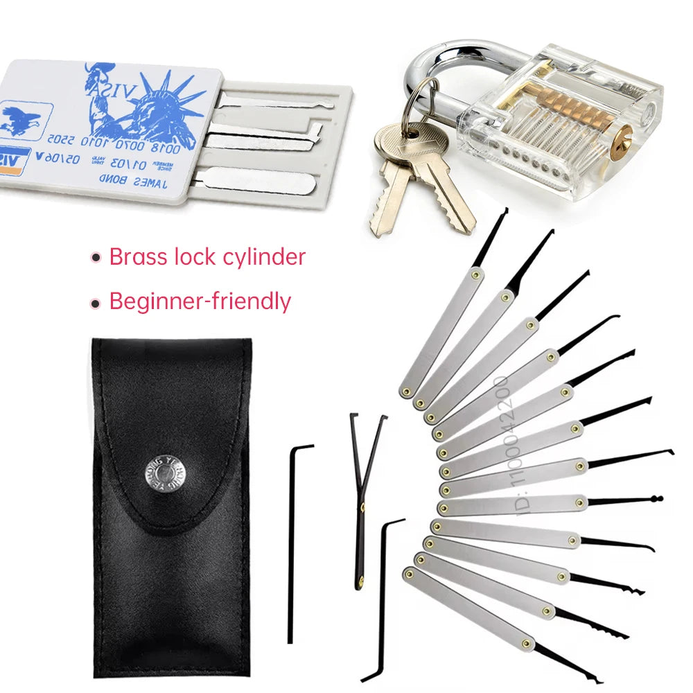 Beginner Lock Pick Kit – 15 Picks, Pouch, Optional Transparent Padlock – image 3