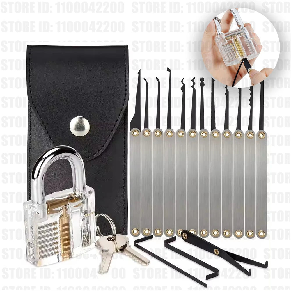 Beginner Lock Pick Kit – 15 Picks, Pouch, Optional Transparent Padlock – image 2