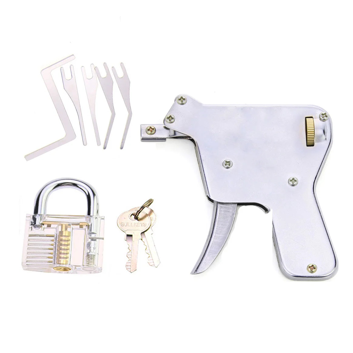 4-in-1 Beginner Training Kit – Picks, Tension Wrenches, Snap Gun & Transparent Padlock – image 2